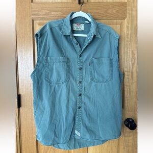 VTG 90’s Levi’s Levis Denim Vest Tank Shirt Thickness Mens Sz L Green Sleeveless